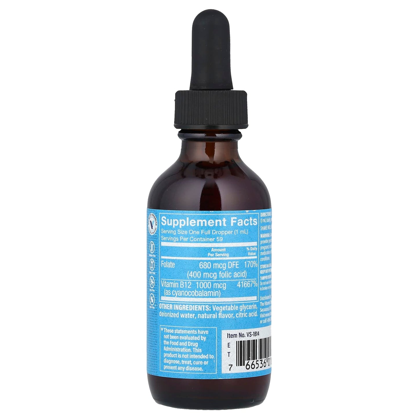 The Vitamin Shoppe, Vitamin B12 with Folic Acid, Raspberry, 2 fl oz (59 ml) - Image 2
