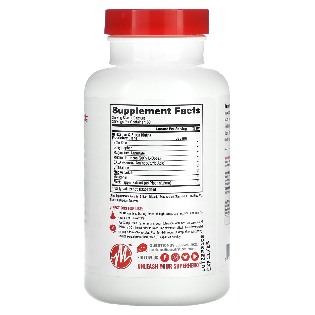 Metabolic Nutrition, Relaxitrol, 60 Capsules - Image 2