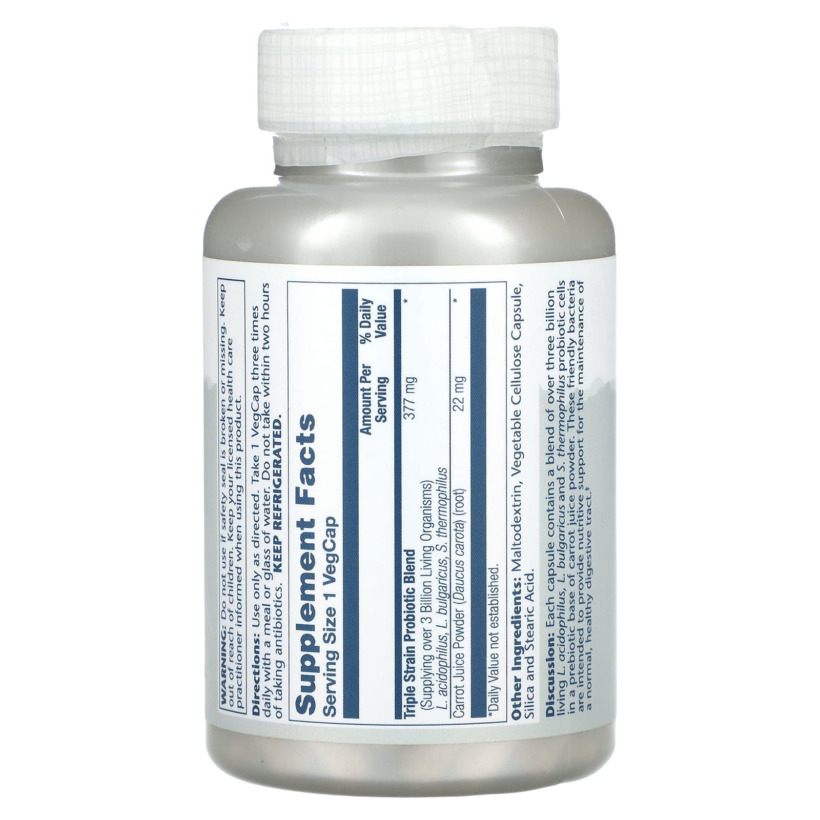 Solaray, Freeze Dried Acidophilus + Prebiotic Carrot Juice, 3 Billion CFU, 120 VegCaps - Image 2