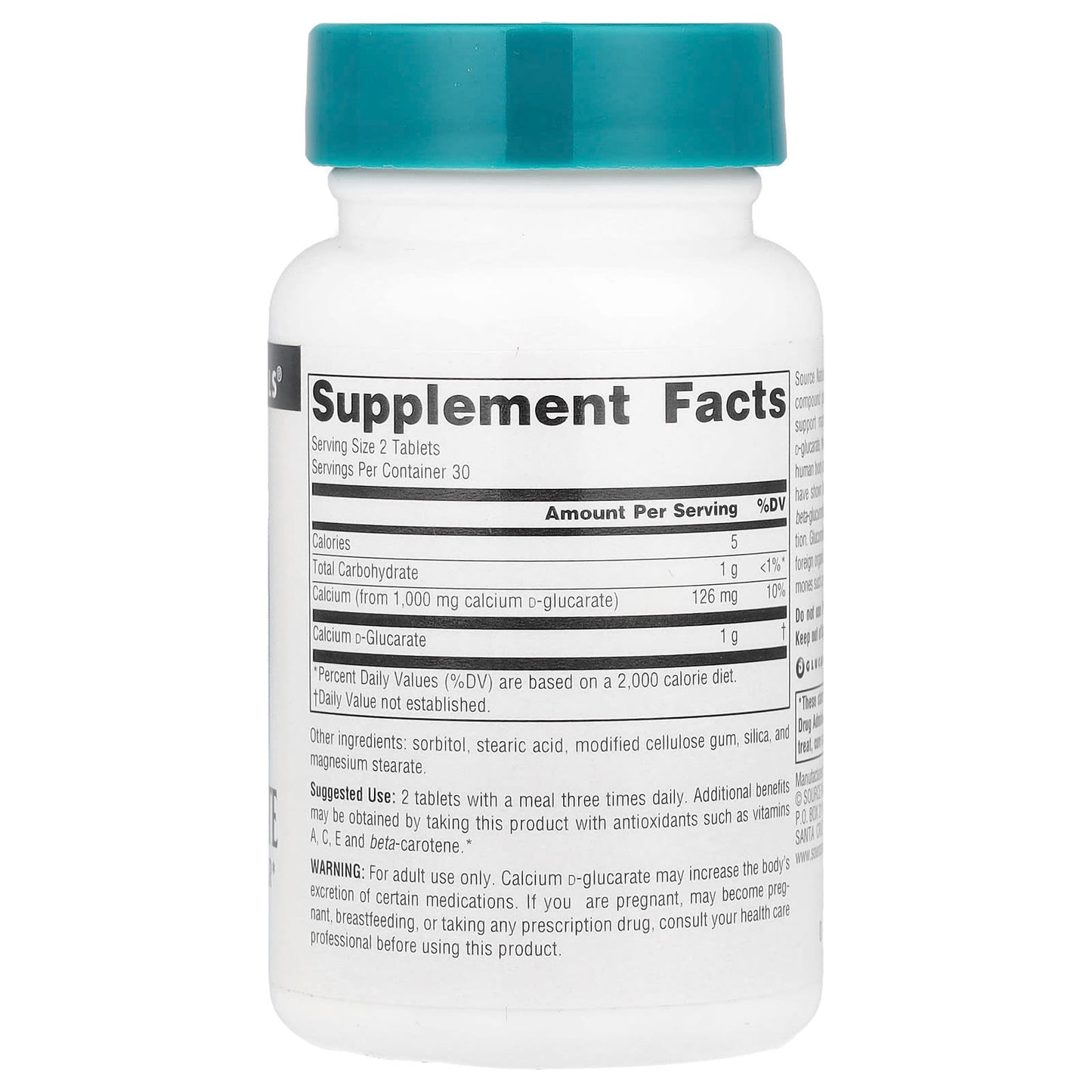 Source Naturals, Calcium D-Glucarate, 500 mg , 60 Tablets - Image 2