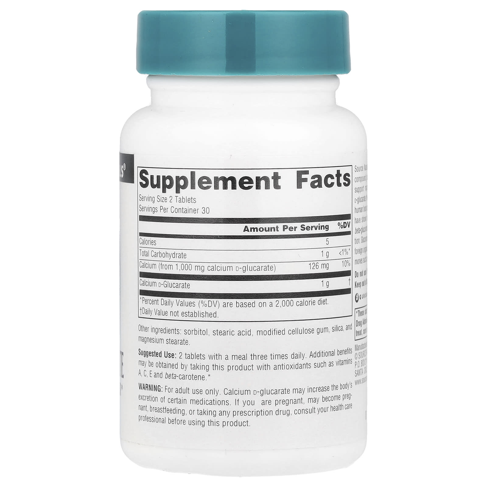 Source Naturals, Calcium D-Glucarate, 500 mg , 60 Tablets - Image 2