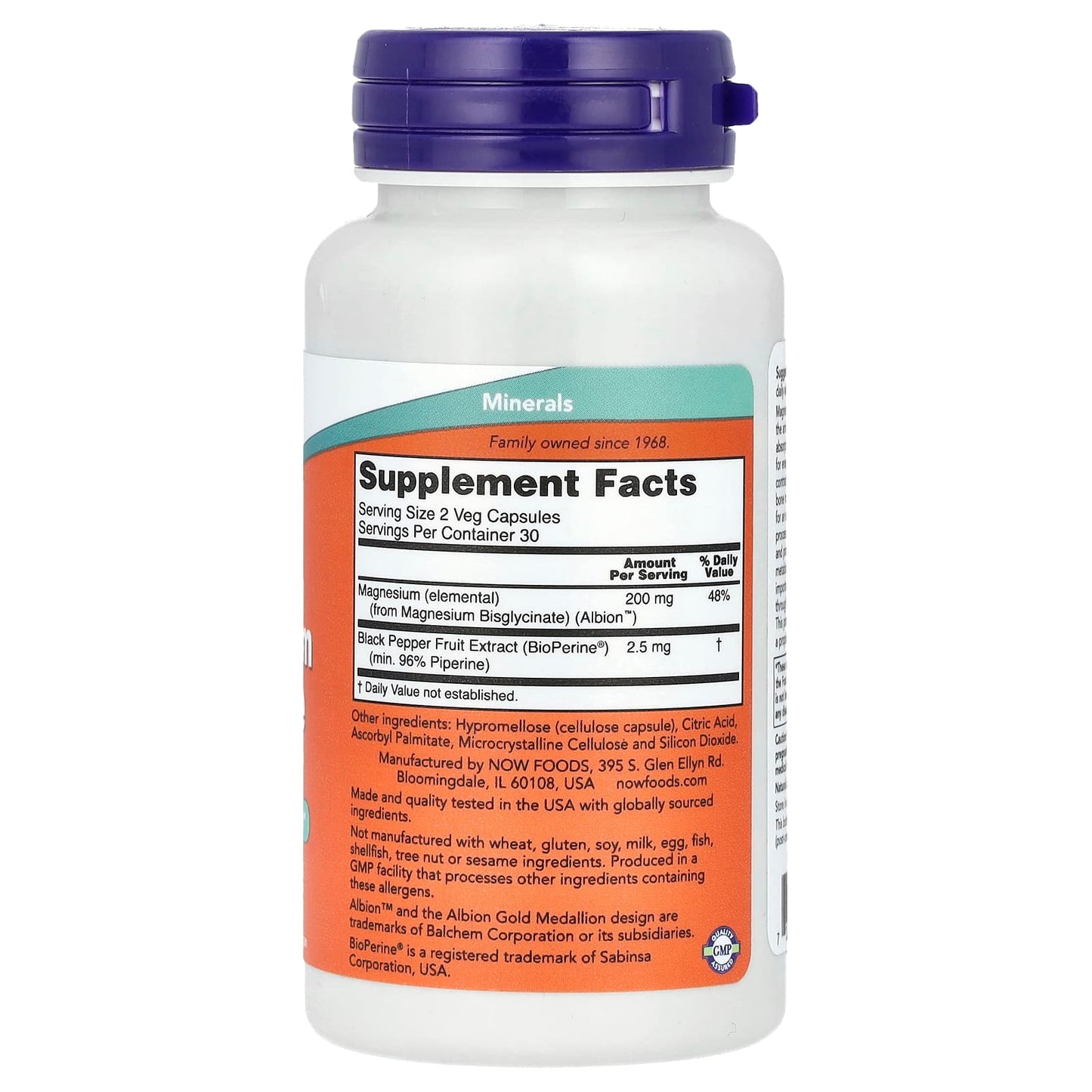 NOW Foods, Magnesium Glycinate With BioPerine®, 60 Veg Capsules - Image 2