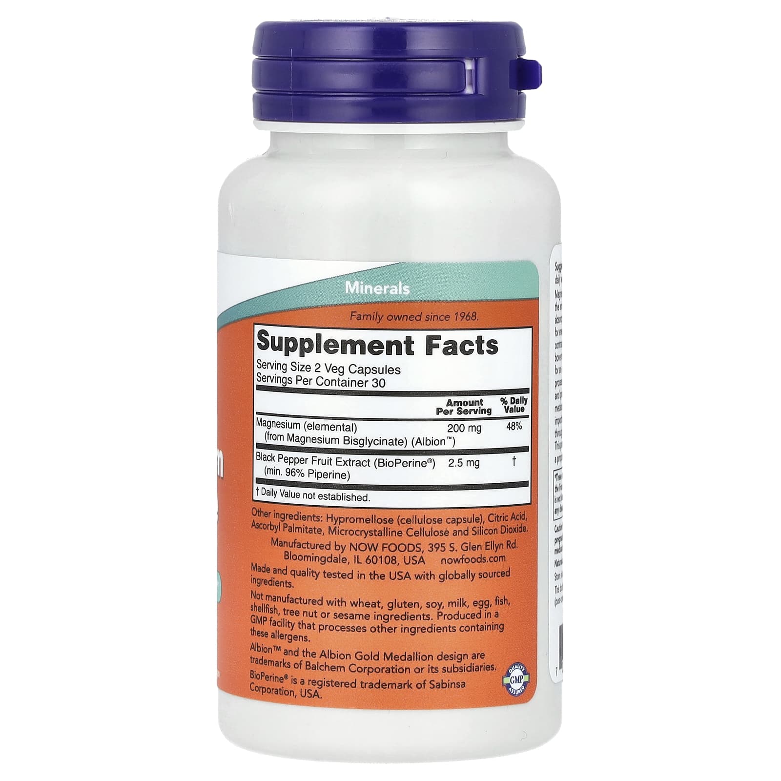 NOW Foods, Magnesium Glycinate With BioPerine®, 60 Veg Capsules - Image 2