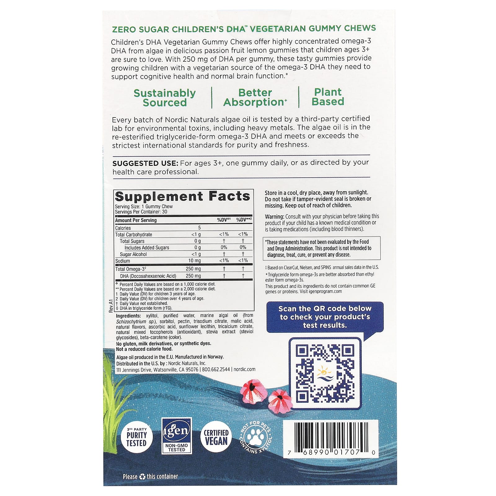 Nordic Naturals, Zero Sugar Children's DHA, Ages 3+, Passion Fruit Lemon, 250 mg, 30 Gummy Chews - Image 2