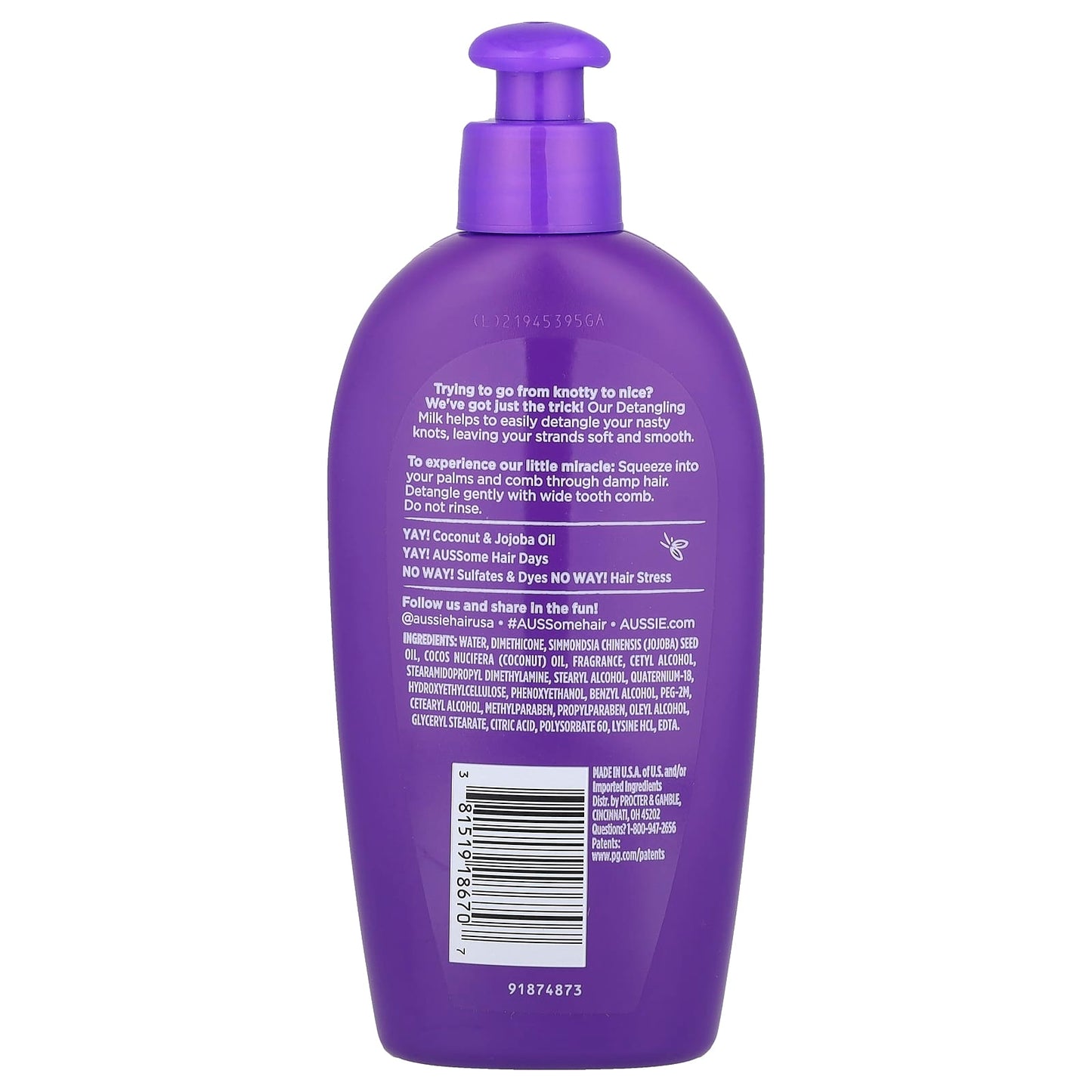 Aussie Detangling Milk for Tangled Hair, Coconut & Jojoba Oil, 200ml - Image 2