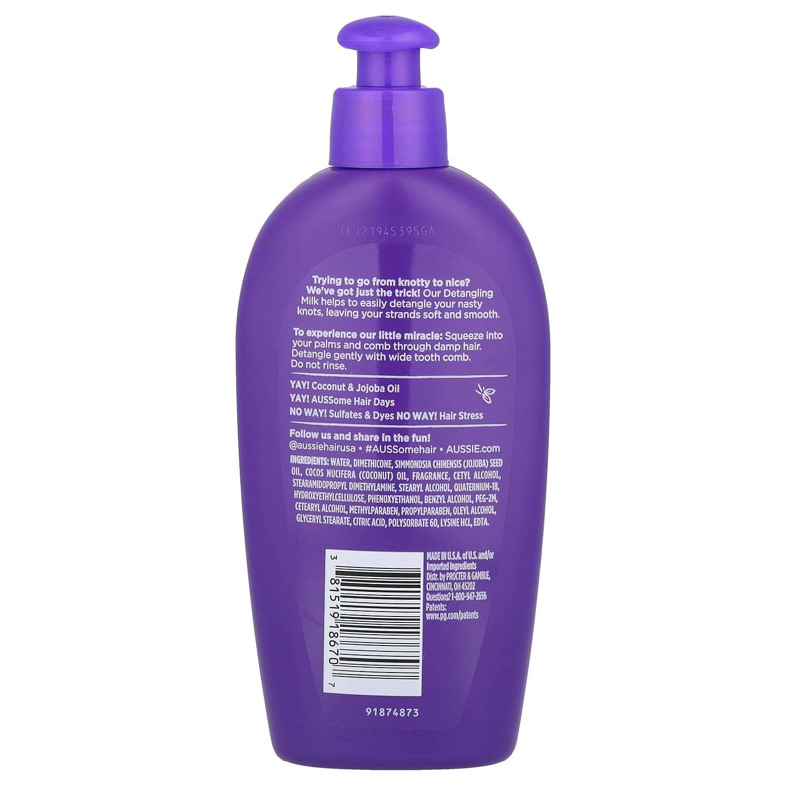 Aussie Detangling Milk for Tangled Hair, Coconut & Jojoba Oil, 200ml - Image 2