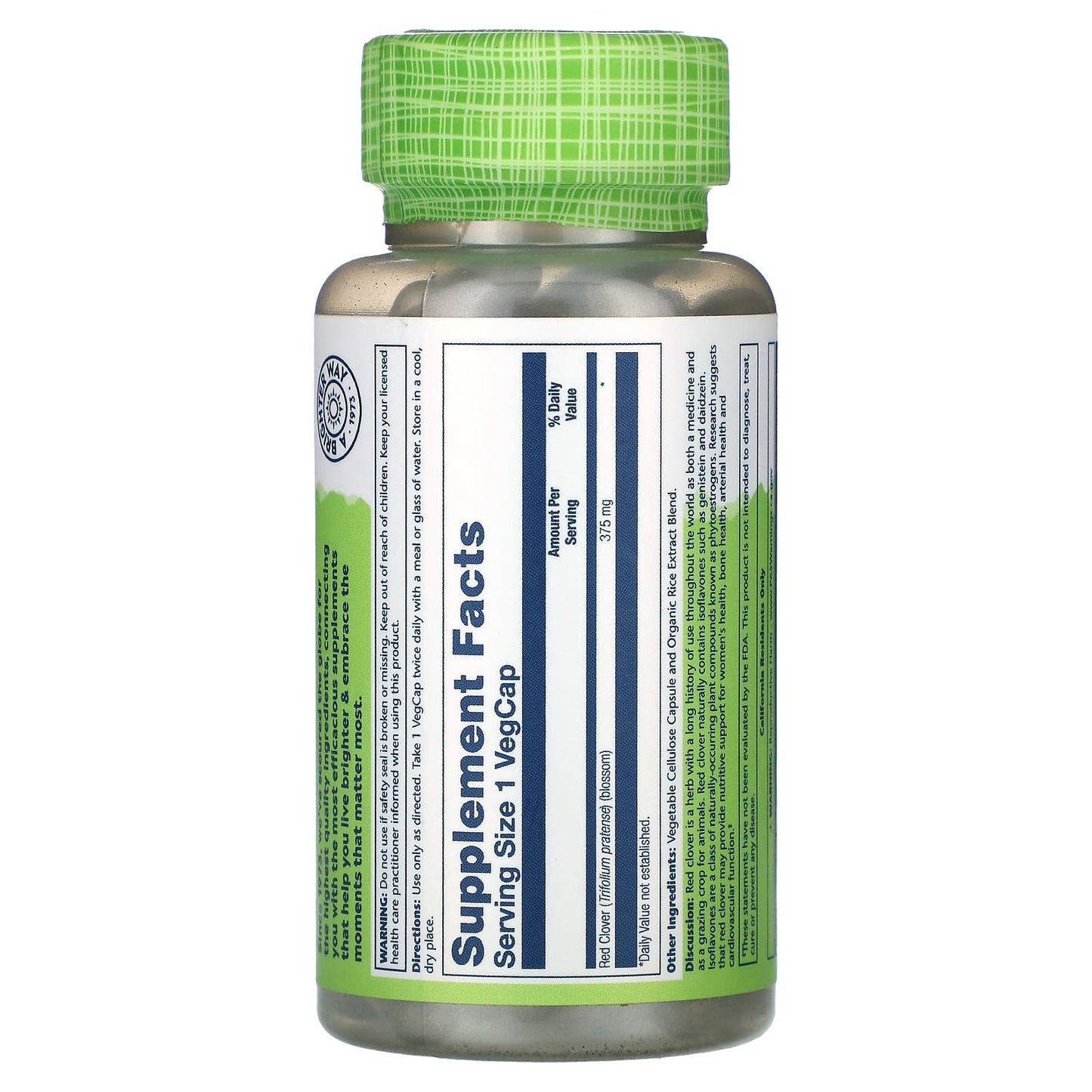 Solaray, True Herbs, Red Clover, 375 mg, 100 VegCaps - Image 2