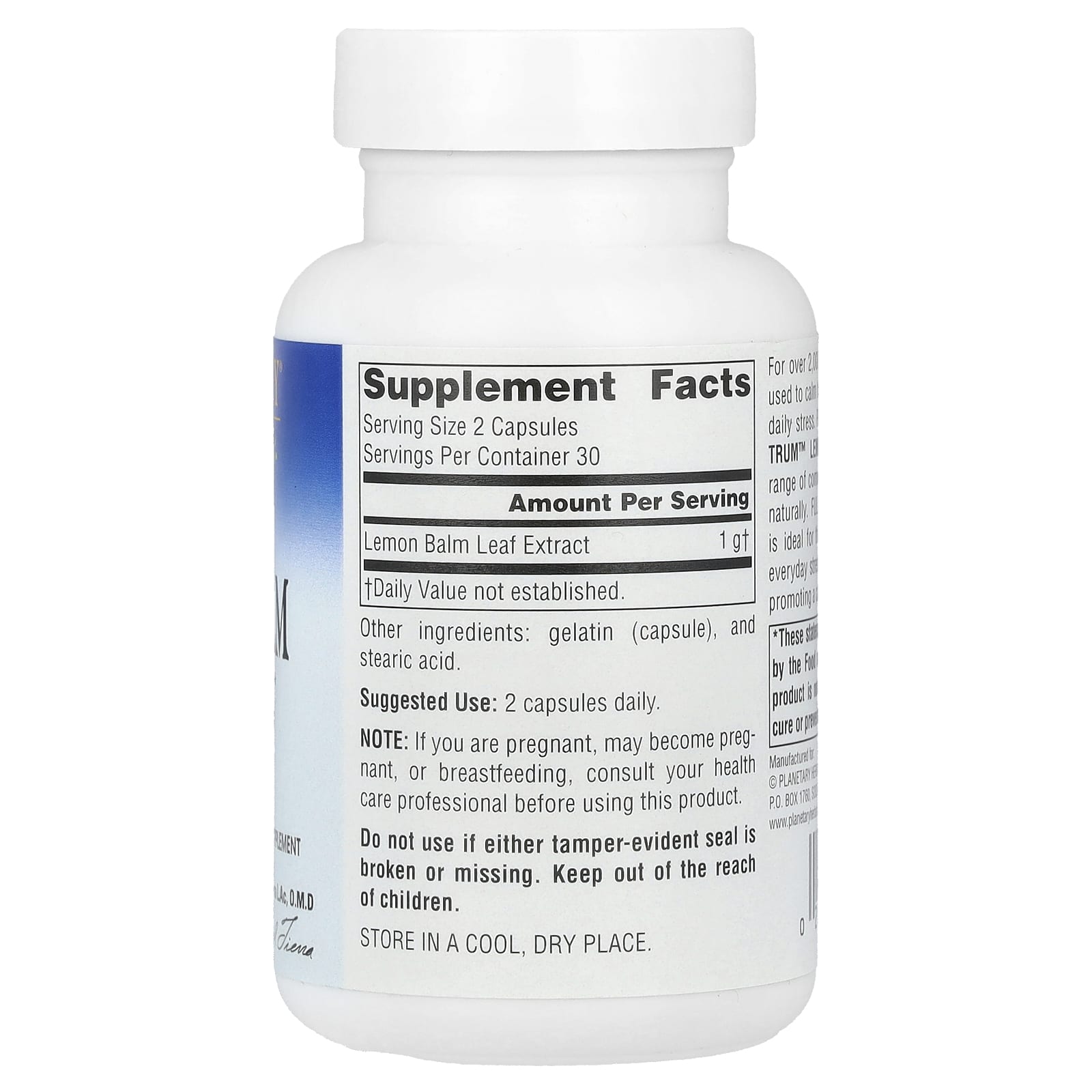 Planetary Herbals, Full Spectrum™ Lemon Balm, 60 Capsules (500 mg per Capsule) - Image 2