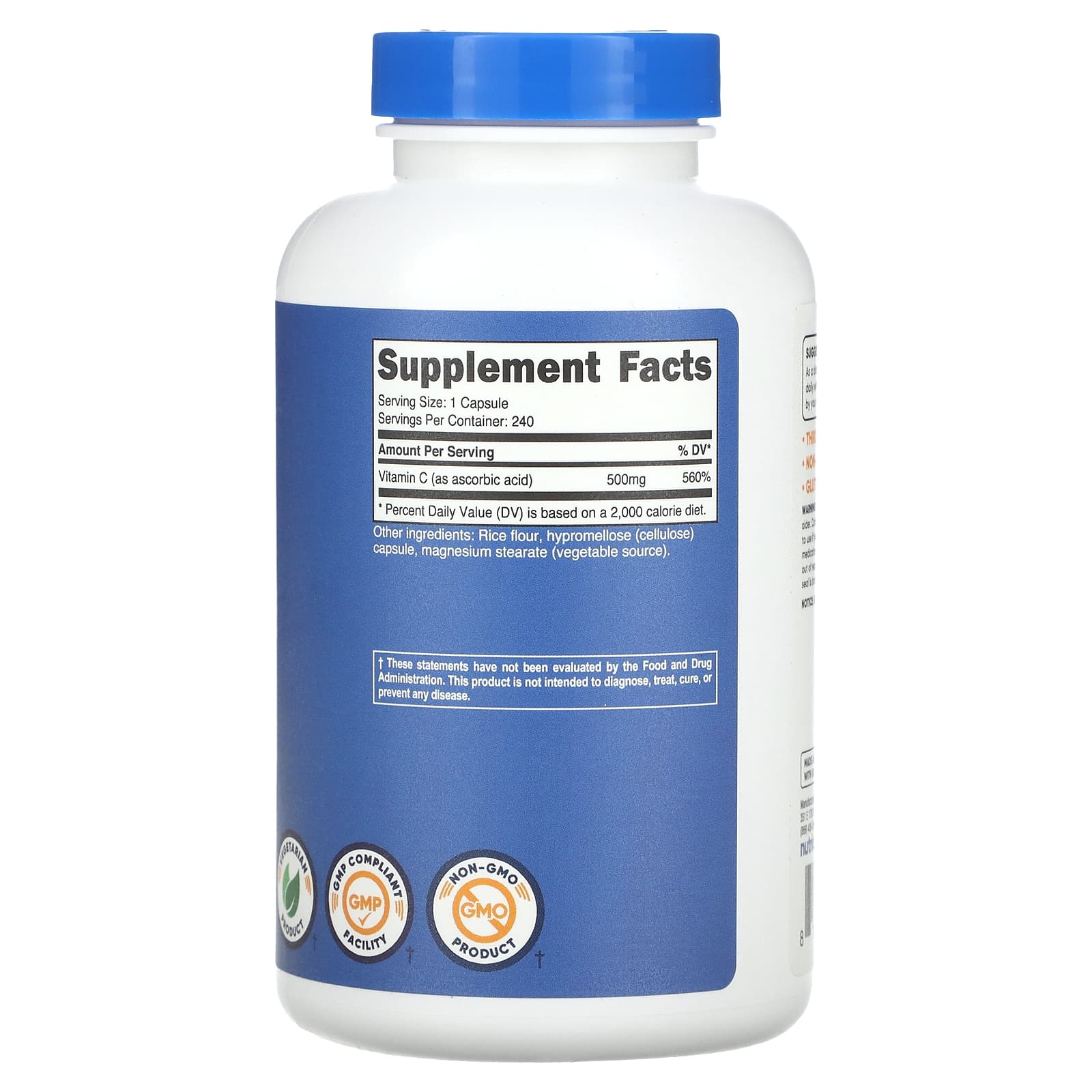 Nutricost, Vitamin C, 500 mg, 240 Capsules - Image 2