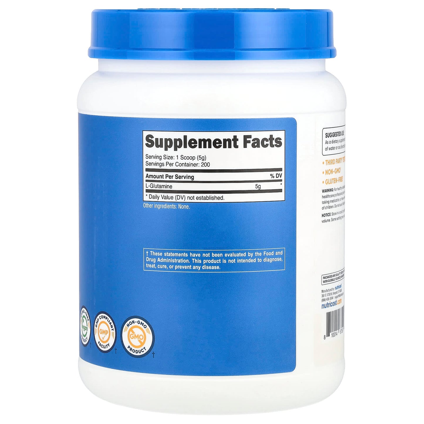 Nutricost, L-Glutamine, Unflavored, 35.7 oz (1 kg) - Image 2