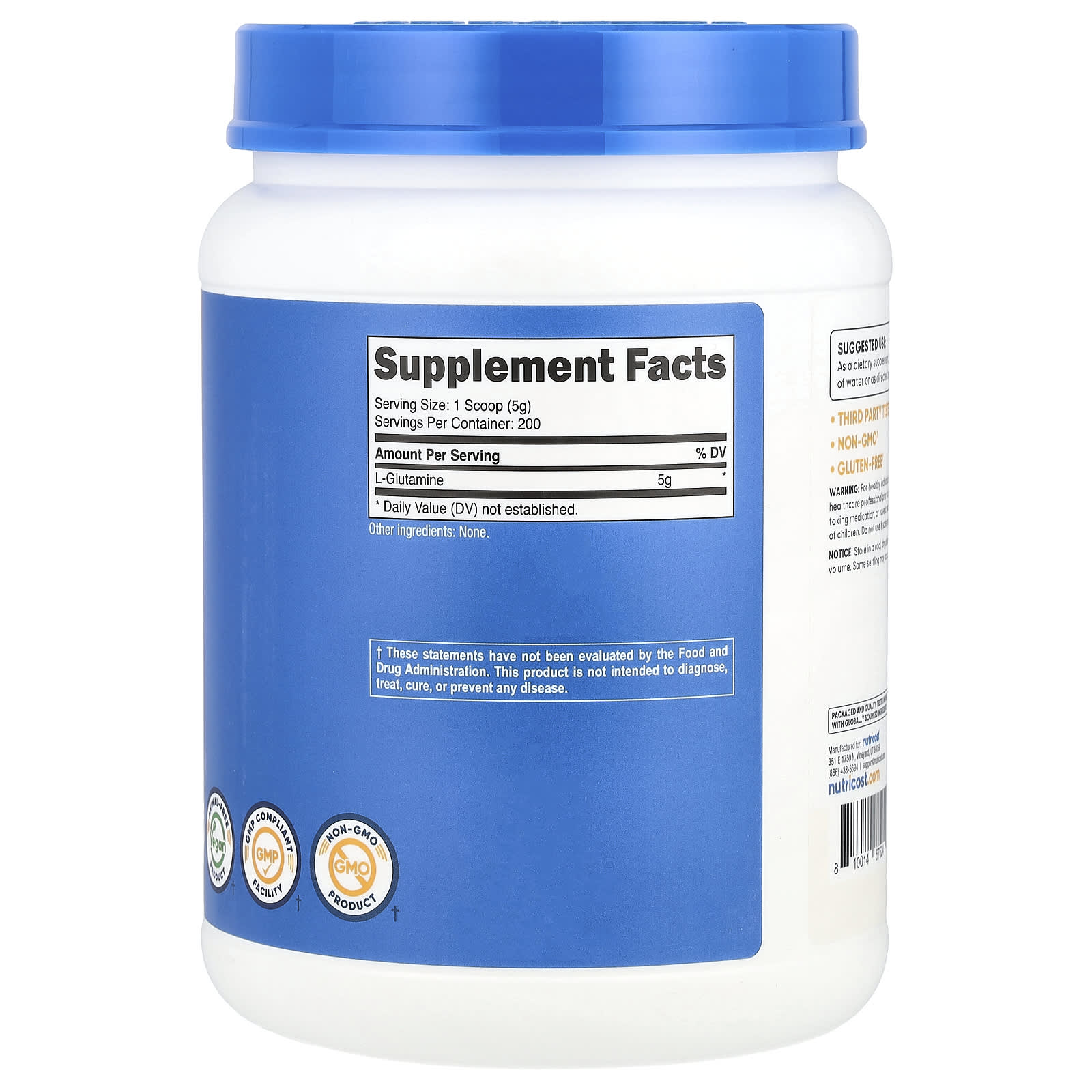 Nutricost, L-Glutamine, Unflavored, 35.7 oz (1 kg) - Image 2