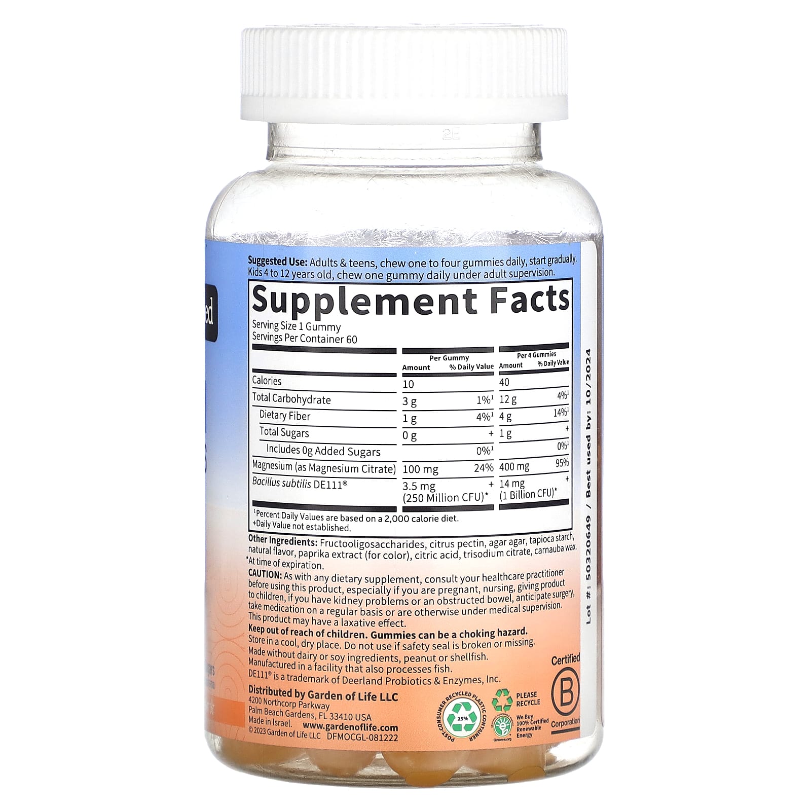Garden of Life Magnesium Gummies with Pre & Probiotics, Orange Creme, 60 Count - Image 2