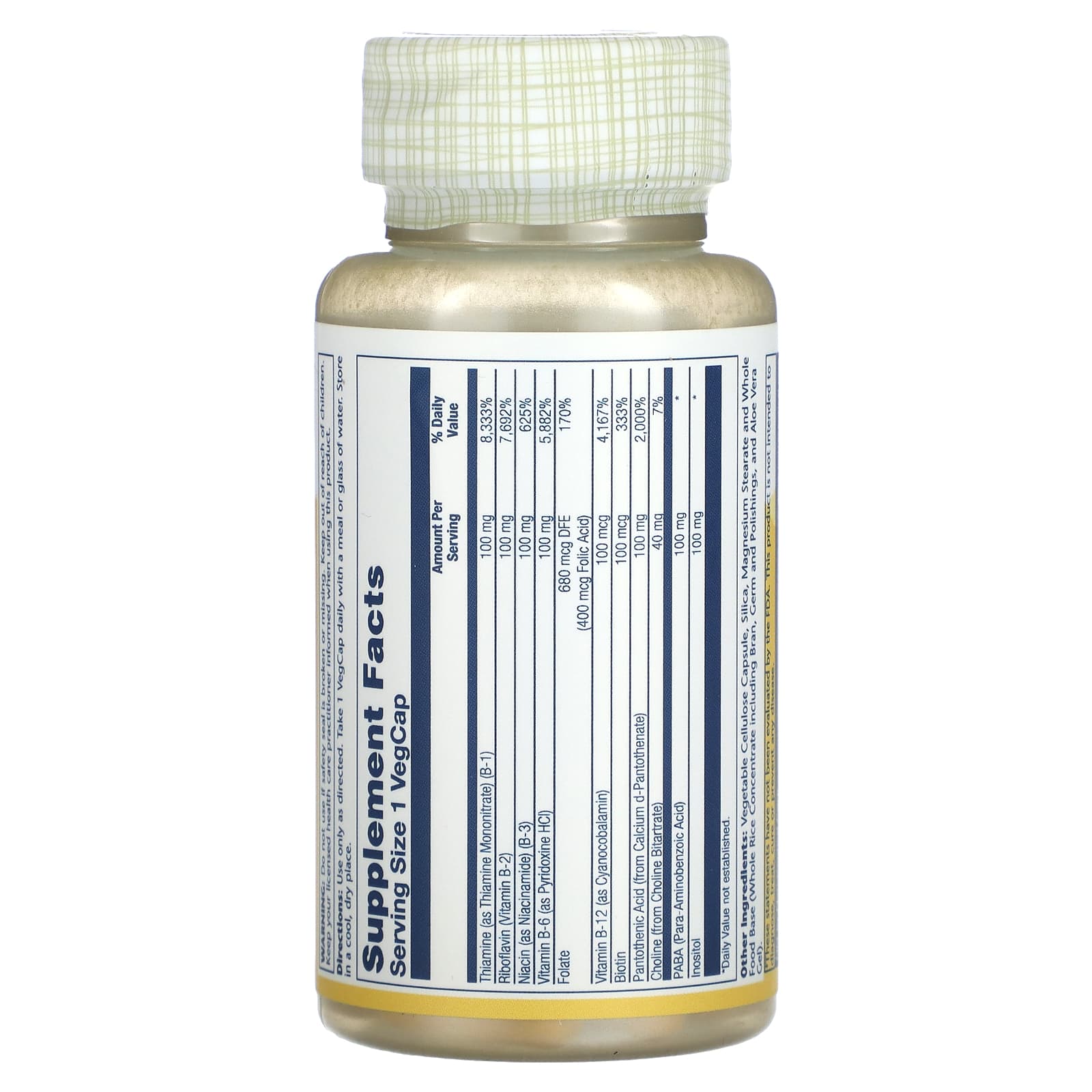 Solaray, Vitamin B-Complex 100, 50 VegCaps - Image 2