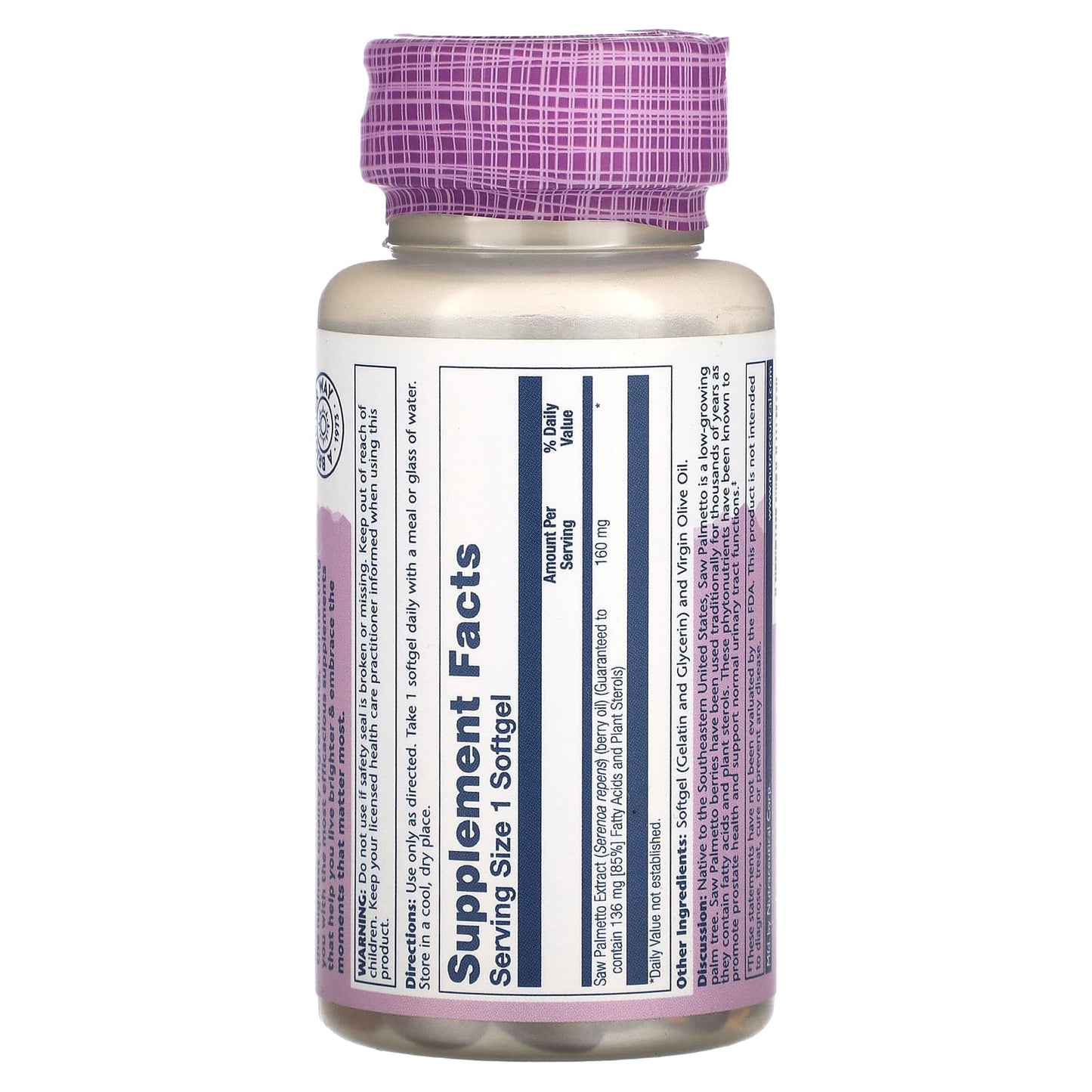 Solaray, Vital Extracts Saw Palmetto, 160 mg, 60 Softgels - Image 2