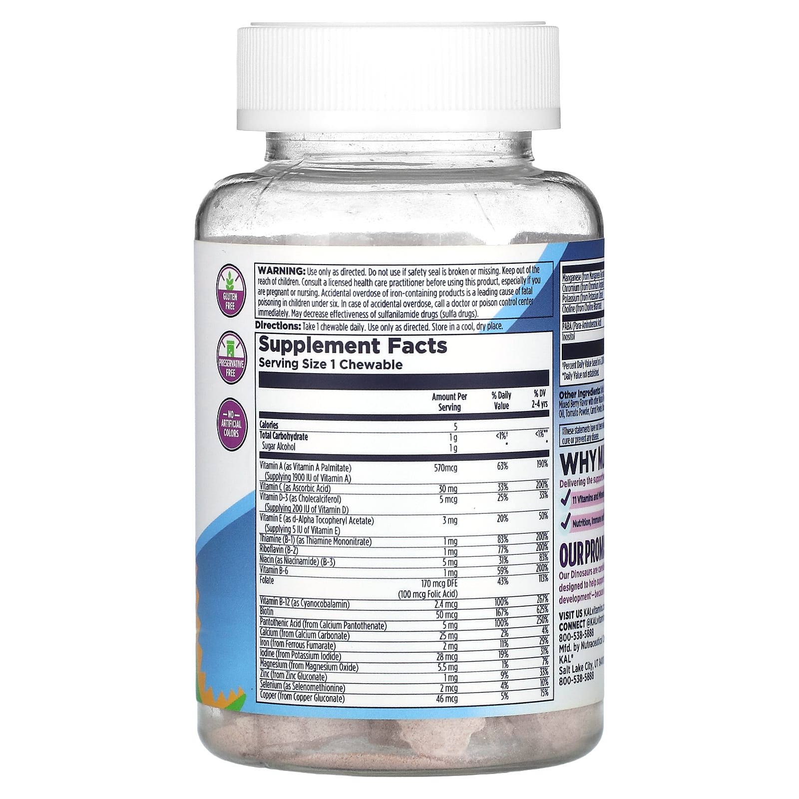 KAL, MultiSaurus, Mixed Berry, 60 Chewables - Image 2