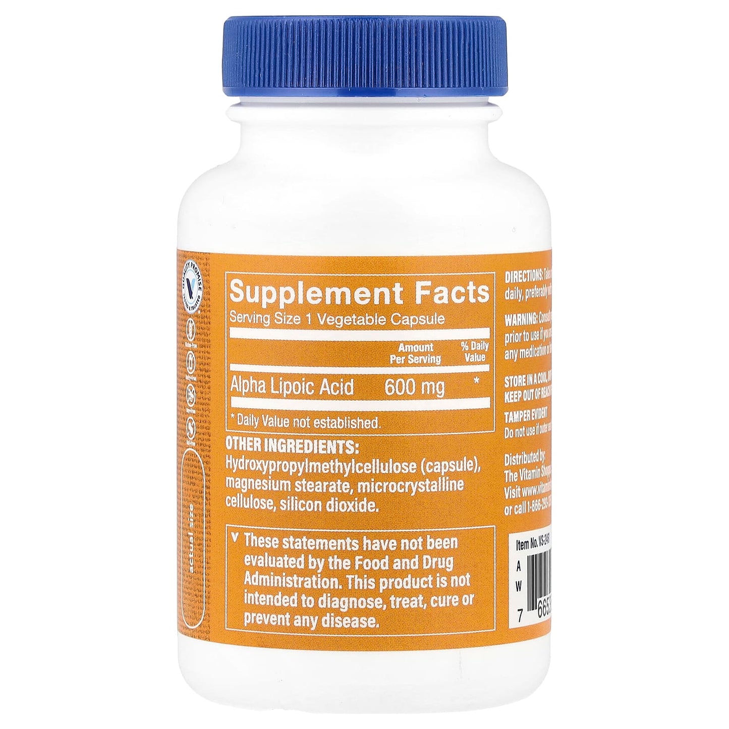 The Vitamin Shoppe, Alpha Lipoic Acid, 600 mg, 60 Vegetable Capsules - Image 2