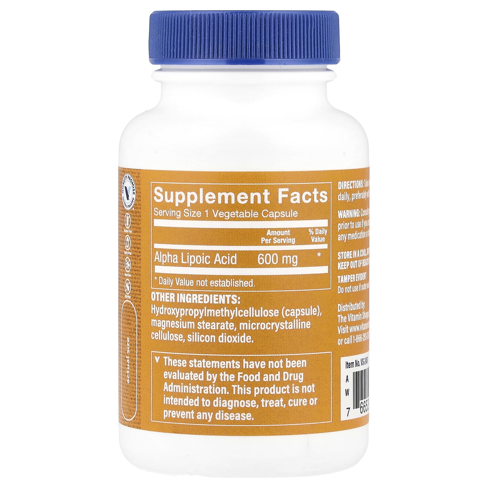 The Vitamin Shoppe, Alpha Lipoic Acid, 600 mg, 60 Vegetable Capsules - Image 2