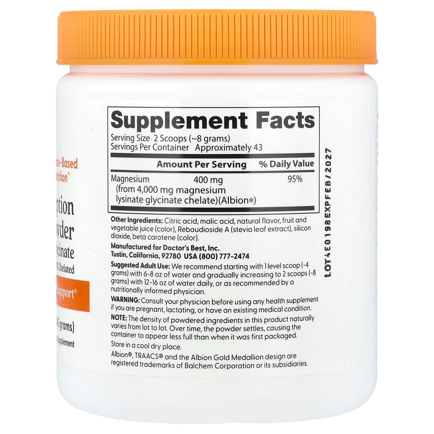 Doctor's Best High Absorption Magnesium Powder | Fruit Punch Flavor - Image 2