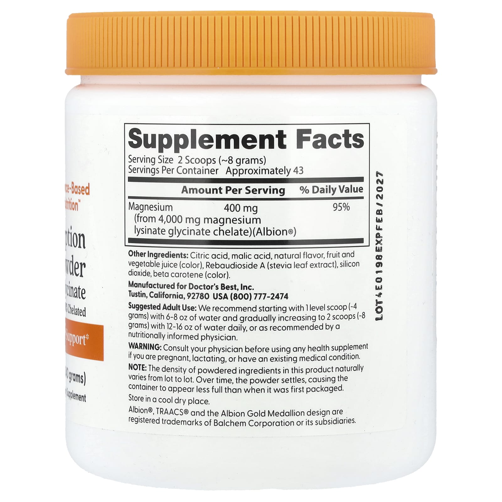 Doctor's Best High Absorption Magnesium Powder | Fruit Punch Flavor - Image 2