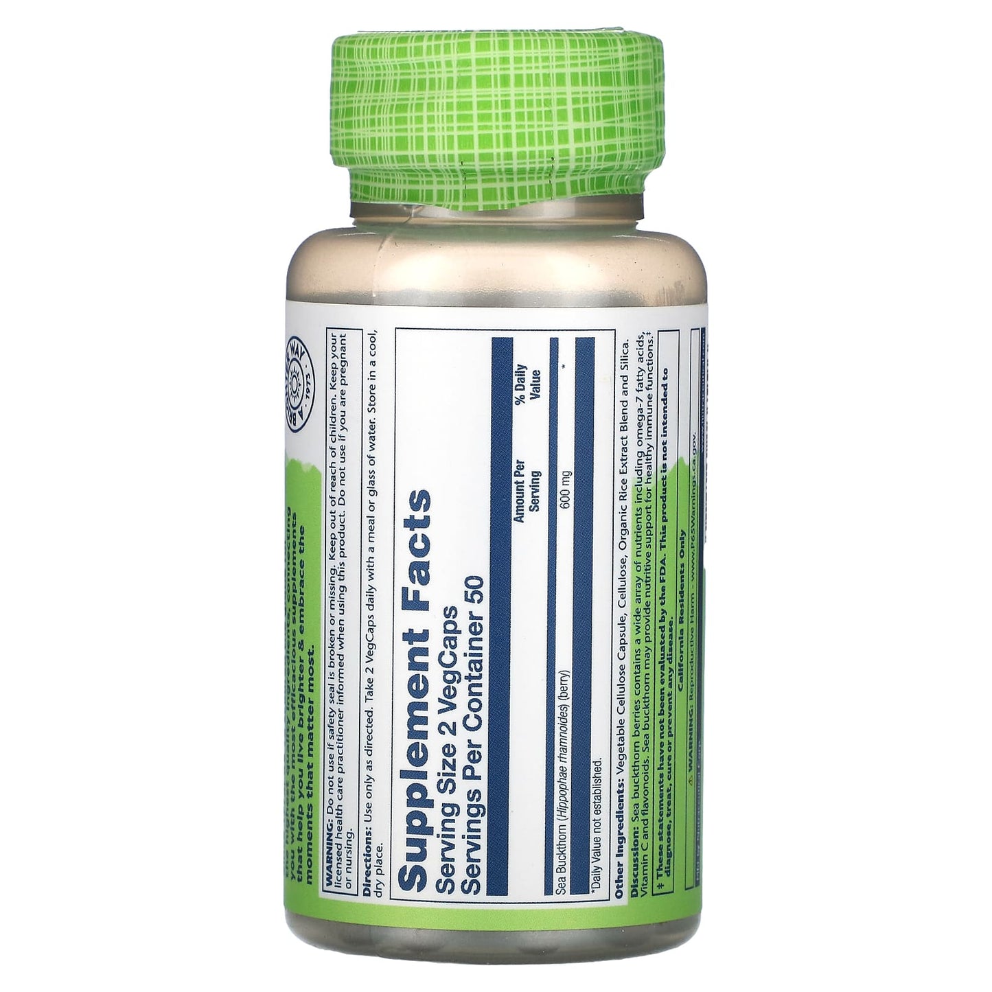 Solaray, True Herbs, Sea Buckthorn, 100 VegCaps (300 mg per Capsule) - Image 2