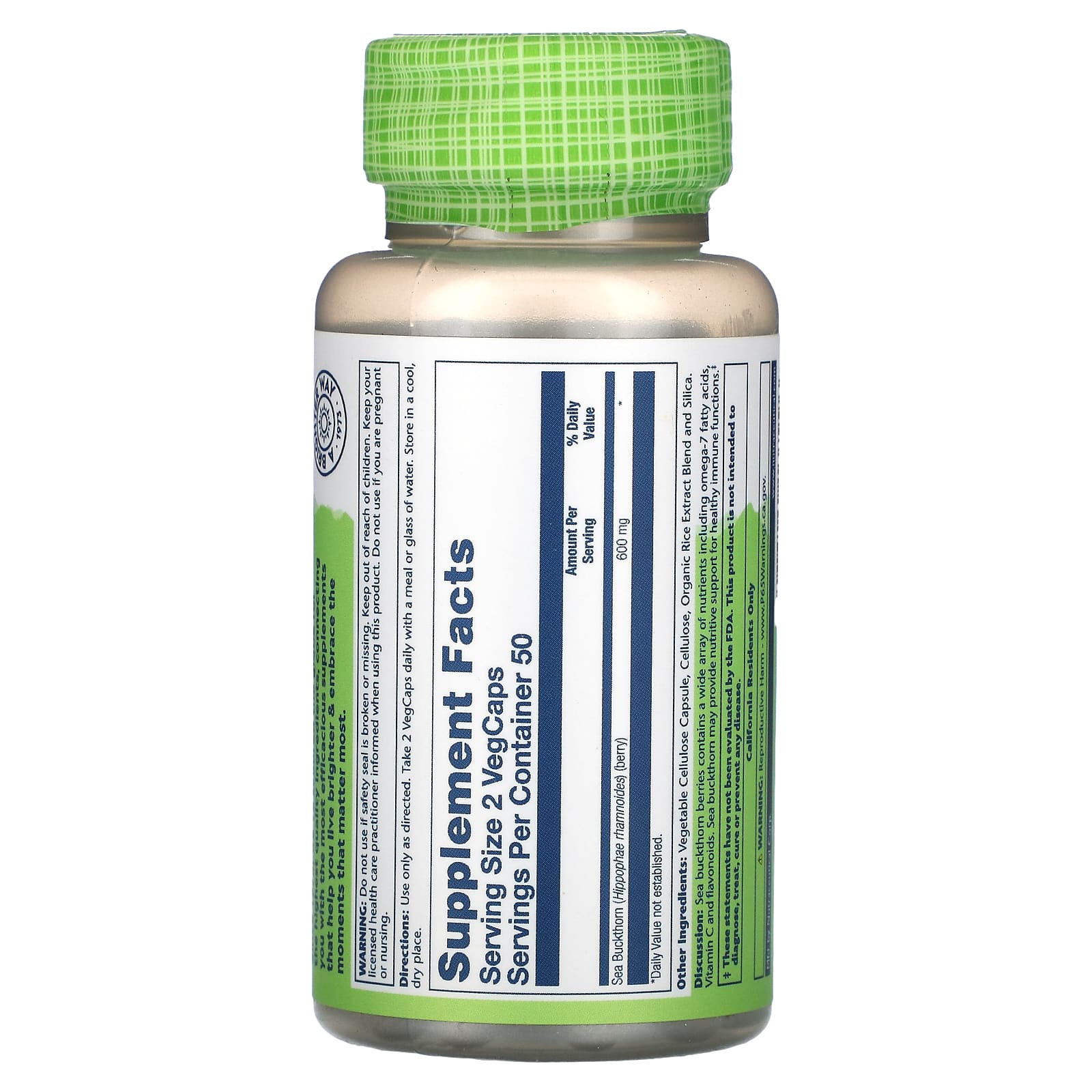 Solaray, True Herbs, Sea Buckthorn, 100 VegCaps (300 mg per Capsule) - Image 2