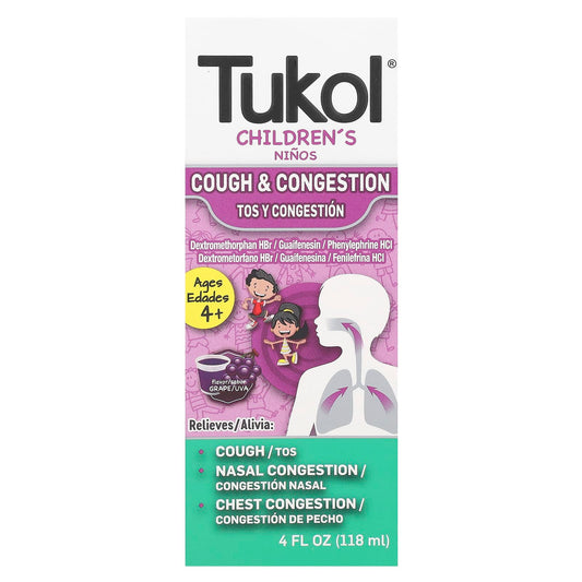 Tukol, Children's, Cough & Congestion, Ages 4+, Grape, 4 fl oz (118 ml) - Image 1