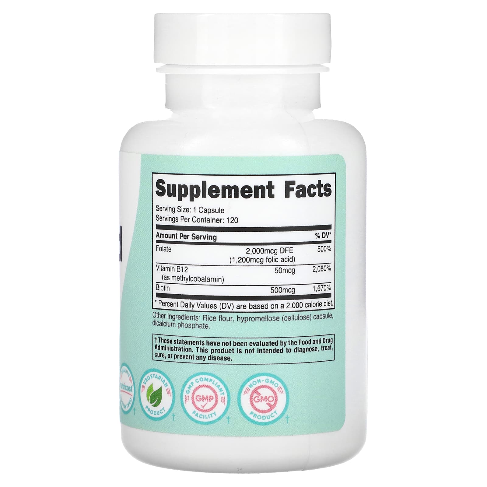 Nutricost, Women, Folic Acid with Biotin & Vitamin B12, 120 Capsules - Image 2