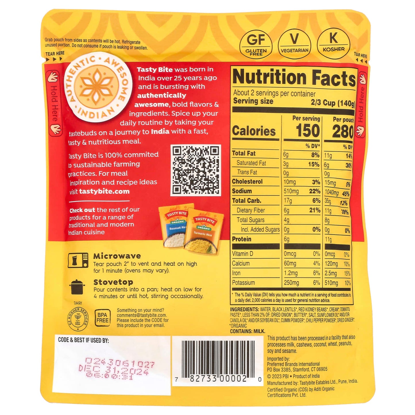Tasty Bite, Organic Original Madras Lentils™, Mild, 10 oz (285 g) - Image 2