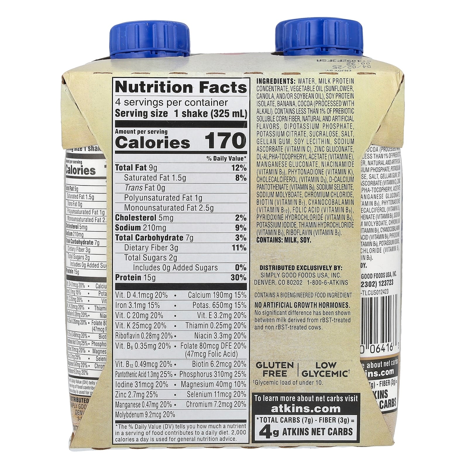 Atkins Protein-Rich Chocolate Banana Shake, 4 x 325ml - Image 2