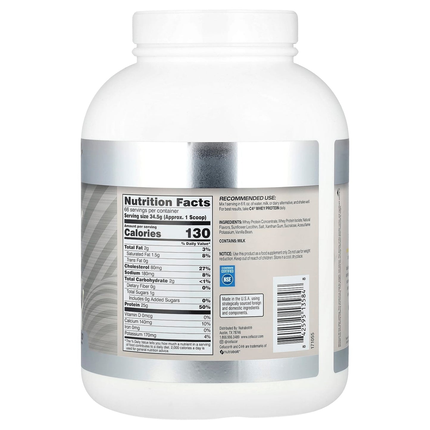 C4 Cellucor Whey Protein Powder, Vanilla Bean, 25g Protein, 130 Calories, 5.02 lb - Image 2