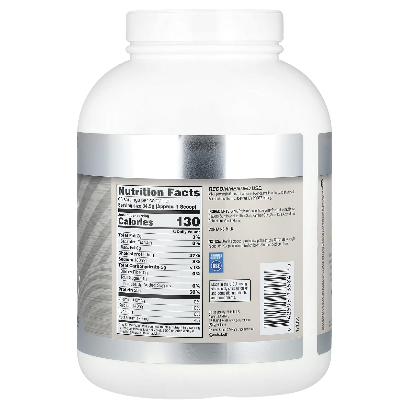 C4 Cellucor Whey Protein Powder, Vanilla Bean, 25g Protein, 130 Calories, 5.02 lb - Image 2