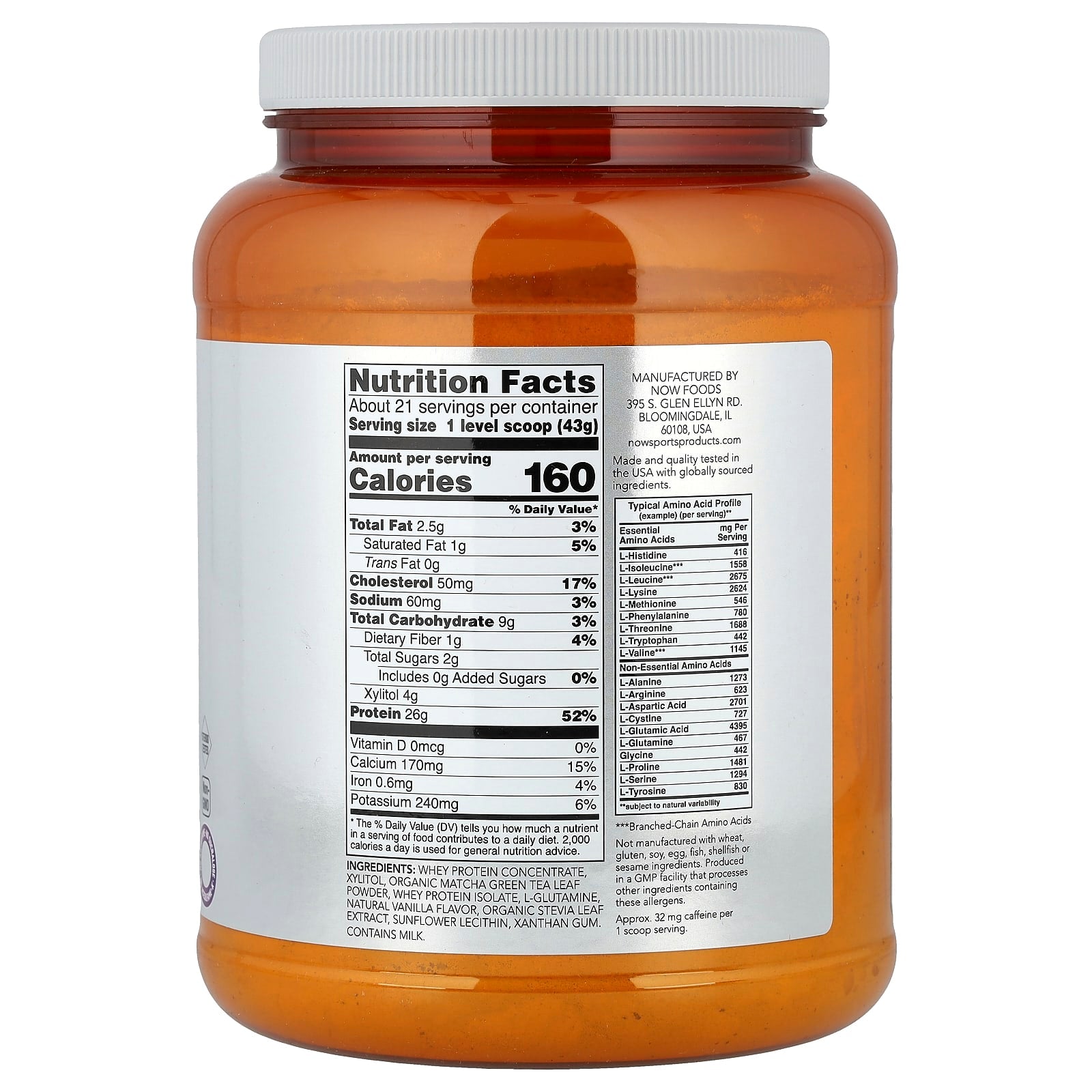 NOW Foods, Sports, Whey Protein Powder, Matcha, 2 lbs (907 g) - Image 2