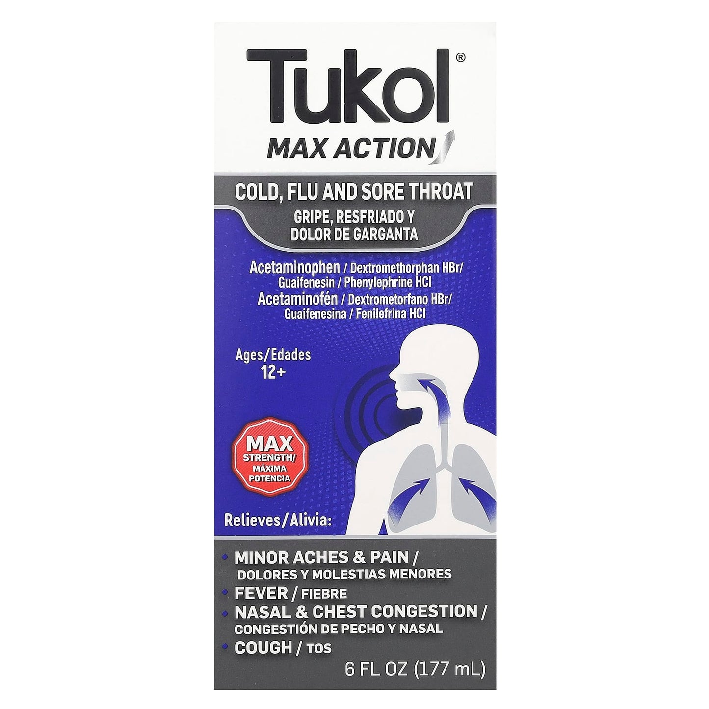 Tukol, Max Action, Cold, Flu and Sore Throat, Ages 12+, 6 fl oz (177 ml) - Image 1