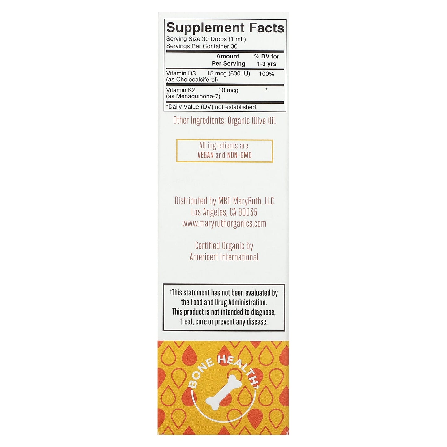 MaryRuth's, Organic Toddler Vitamin D3 + K2 Liquid Drops, 1-3 Years, Unflavored, 1 fl oz (30 ml) - Image 2