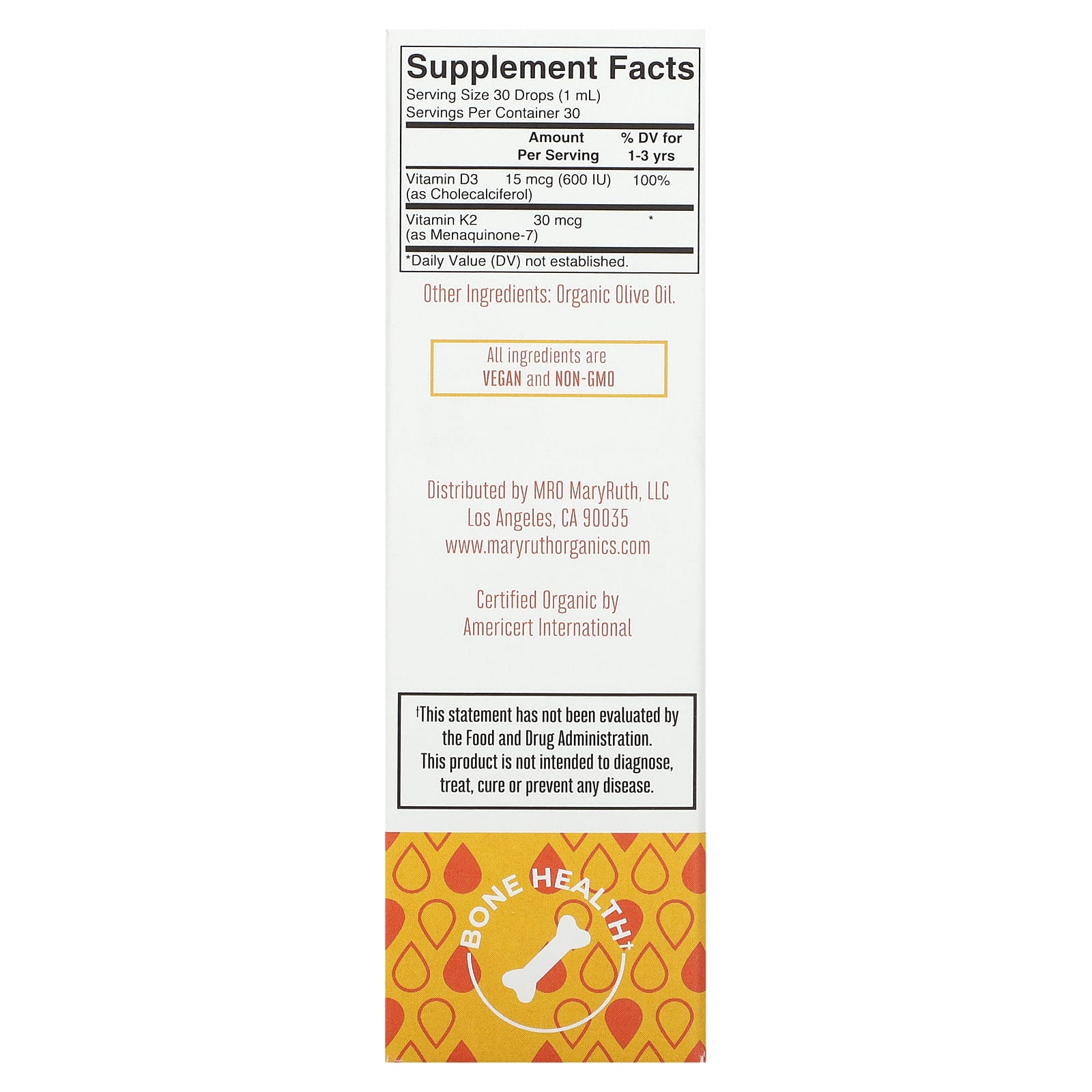 MaryRuth's, Organic Toddler Vitamin D3 + K2 Liquid Drops, 1-3 Years, Unflavored, 1 fl oz (30 ml) - Image 2