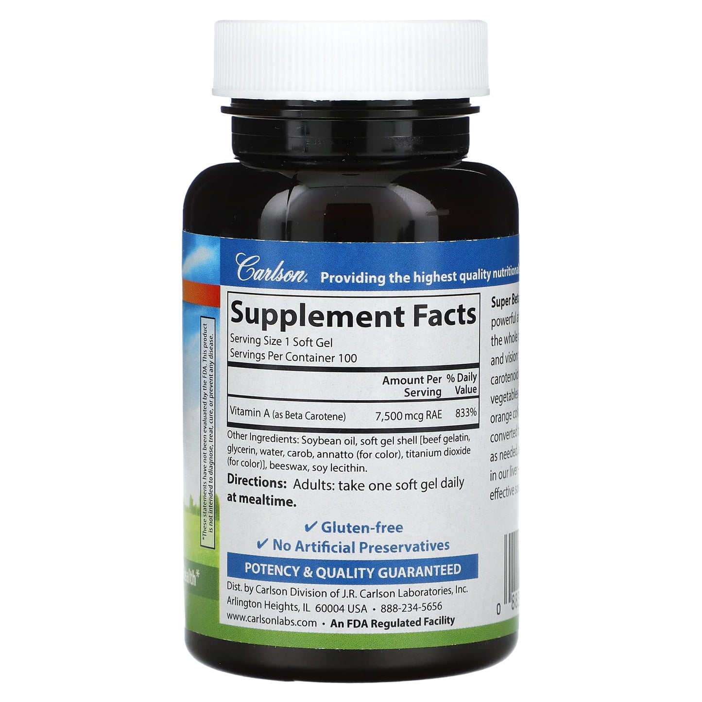 Carlson Super Beta Carotene 7,500 mcg RAE for Vision & Immune Support - Image 2