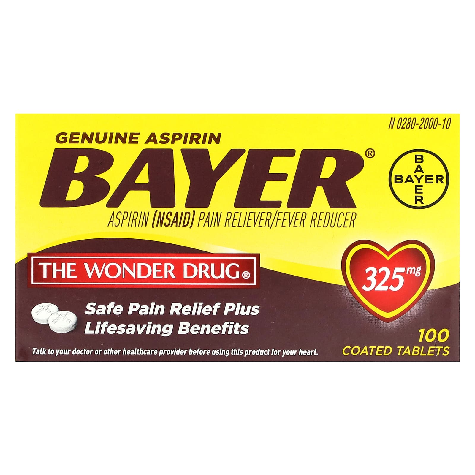 Bayer Aspirin 325 mg, 100 Coated Tablets for Pain Relief - Image 1