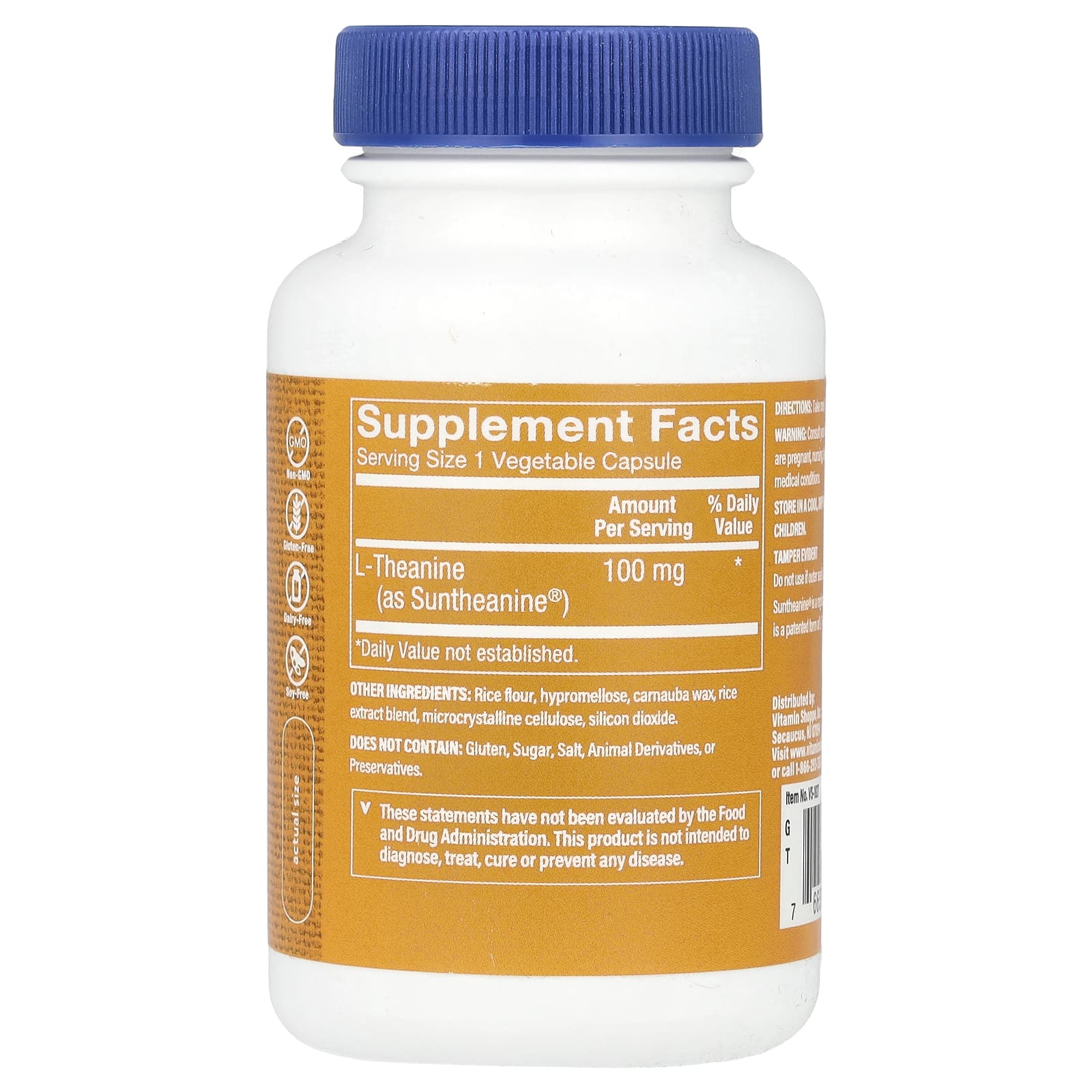 The Vitamin Shoppe, L-Theanine, 100 mg, 120 Vegetable Capsules - Image 2