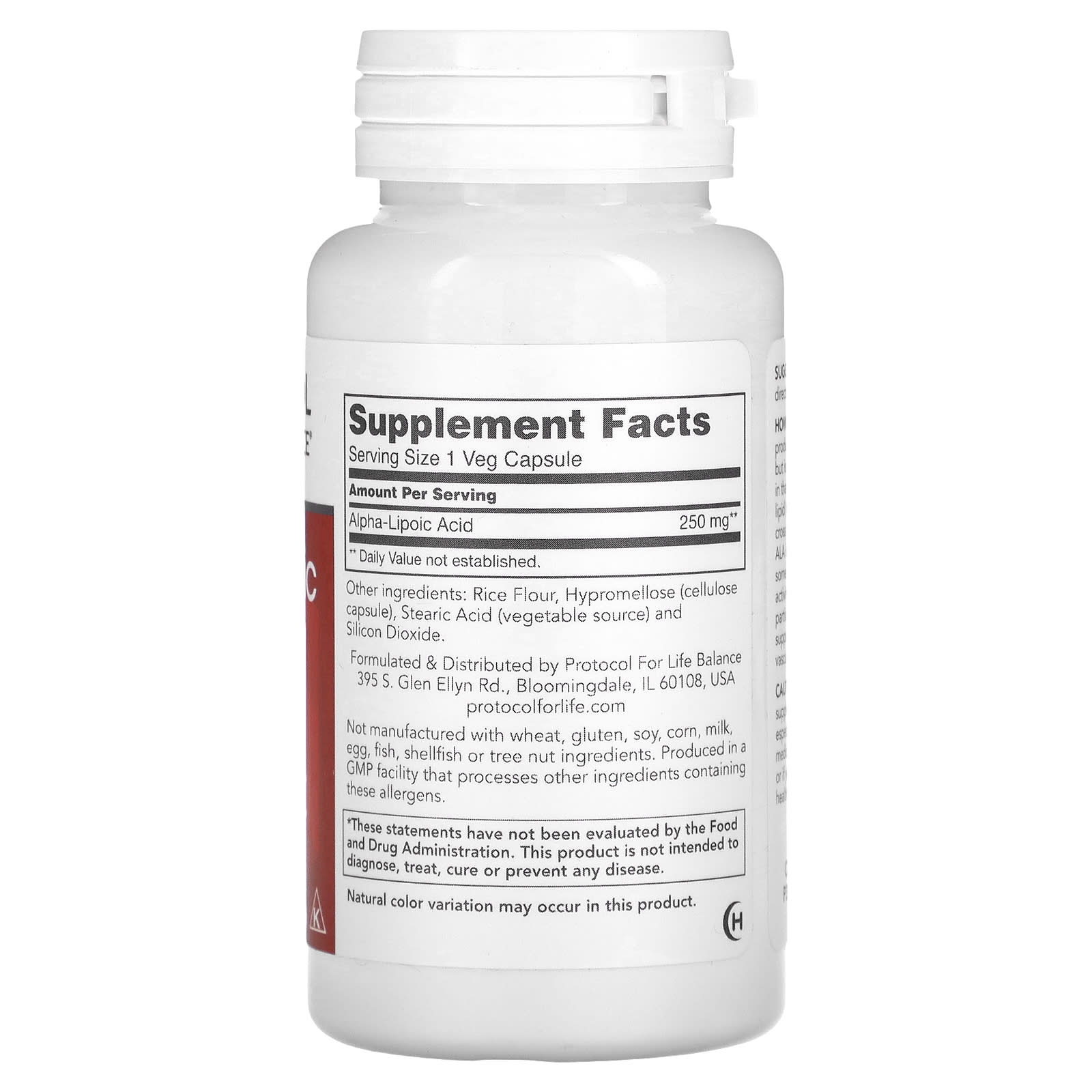 Protocol for Life Balance, Alpha-Lipoic Acid, 250 mg, 90 Veg Capsules - Image 2