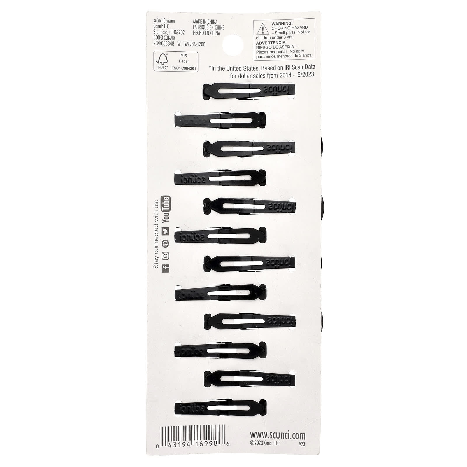 Scunci, Snap Hair Clips, Black, 12 Pieces - Image 2