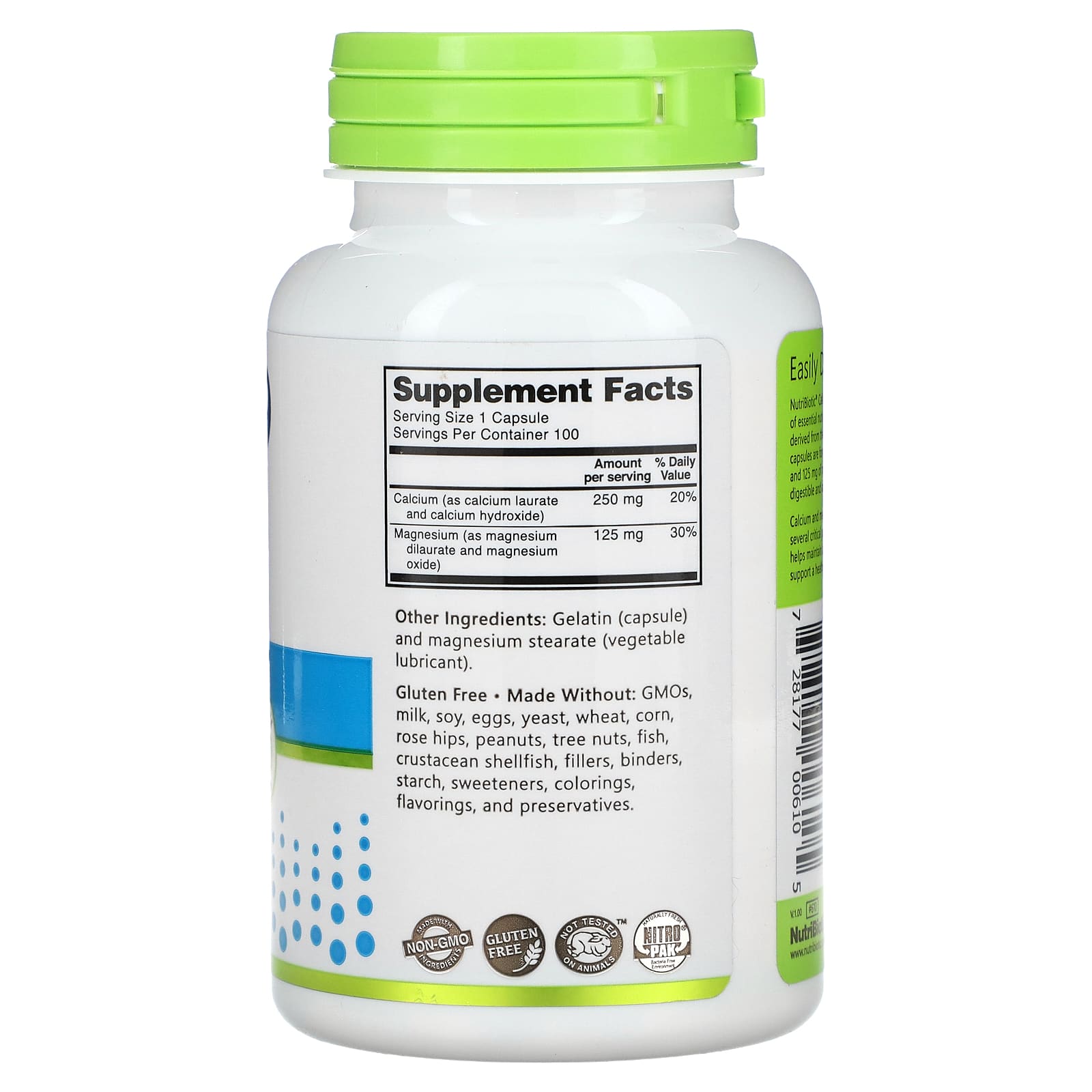 NutriBiotic, Essentials, Calcium Magnesium, 100 Gluten Free Capsules - Image 2