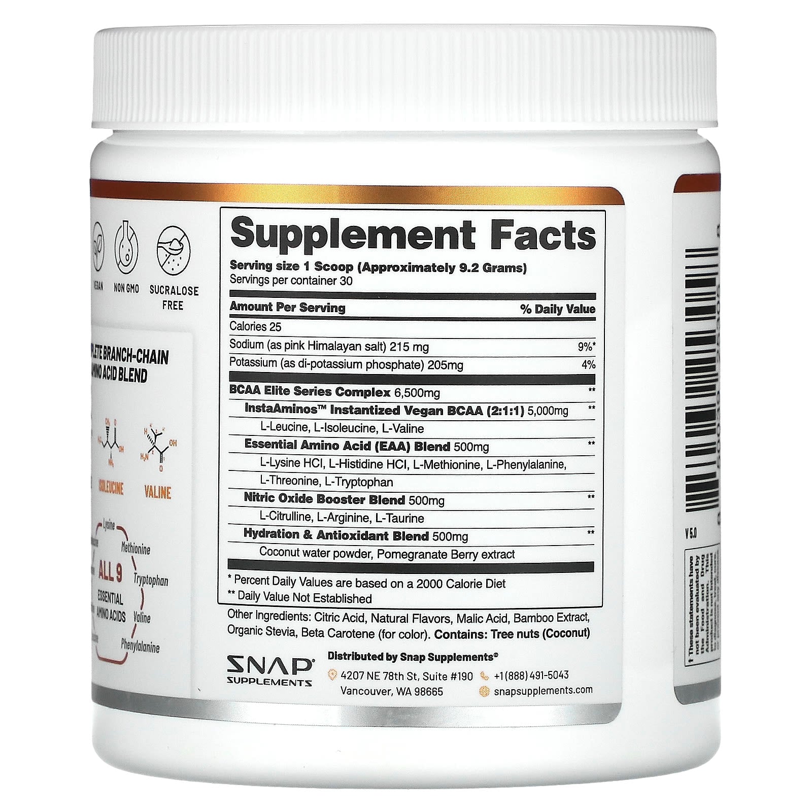 Snap Supplements, BCAAs, Peach Mango, 9.77 oz (277 g) - Image 2
