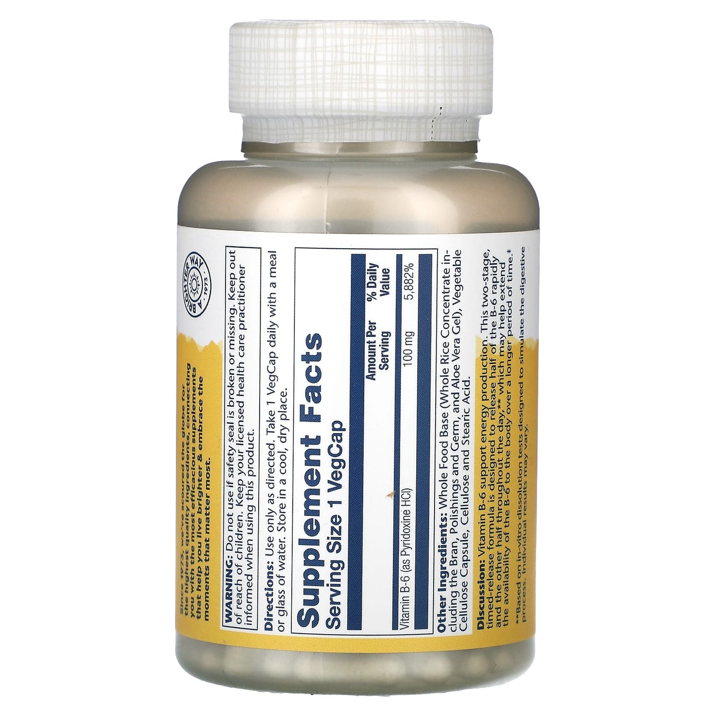 Solaray, Vitamin B-6, 100 mg, 120 VegCaps - Image 2
