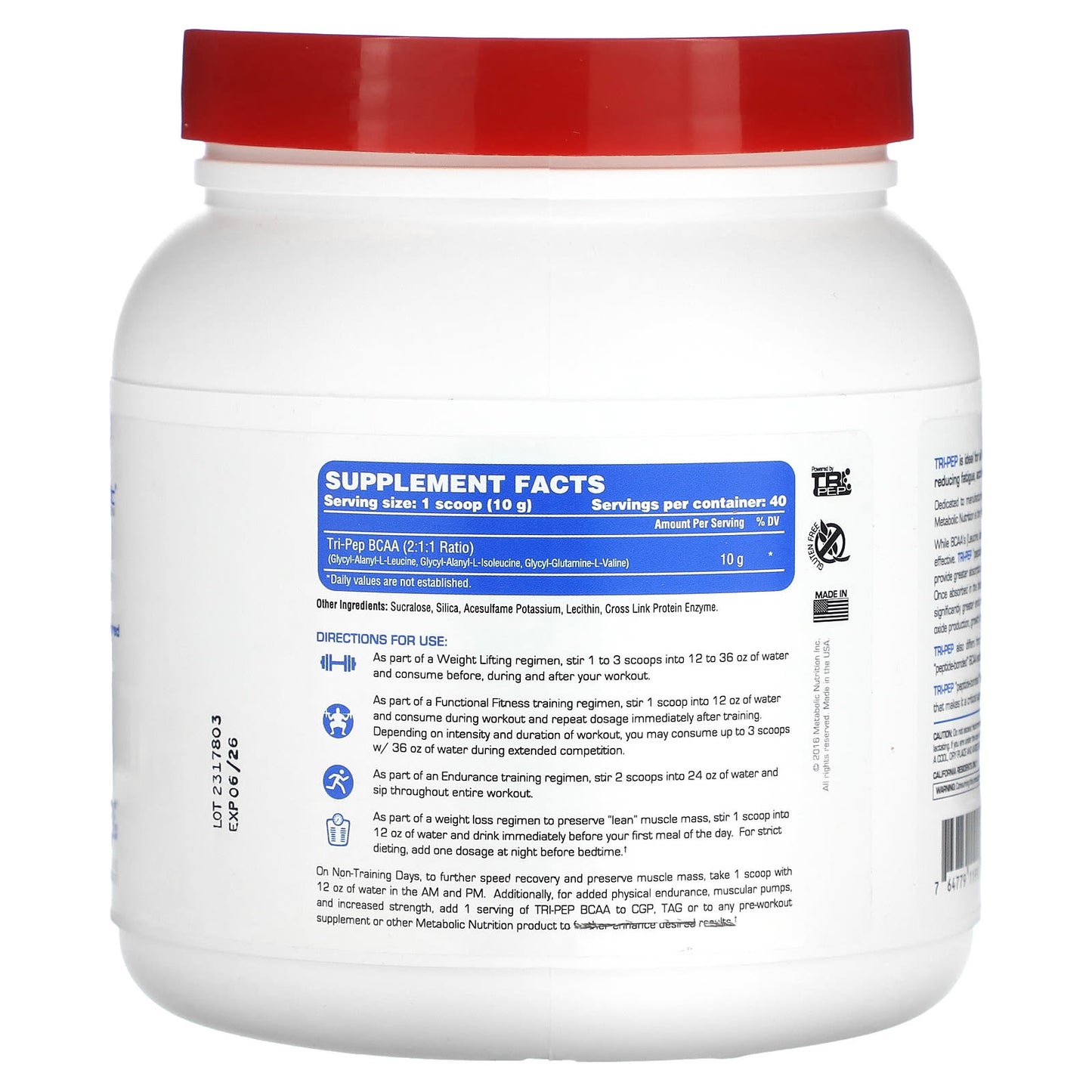 Metabolic Nutrition, Tri-Pep, Branched Chain Amino Acid, Unflavored, 14.1 oz (400 g) - Image 2