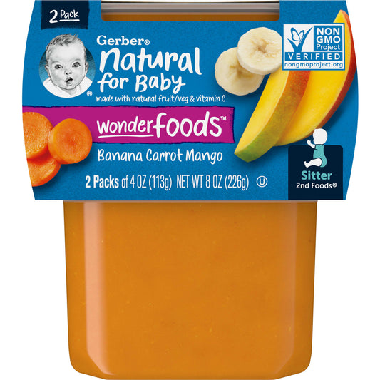Gerber Natural Baby Food, 2nd Foods, Banana, Carrot, Mango, 2 Pack, 4 oz Each - Image 1