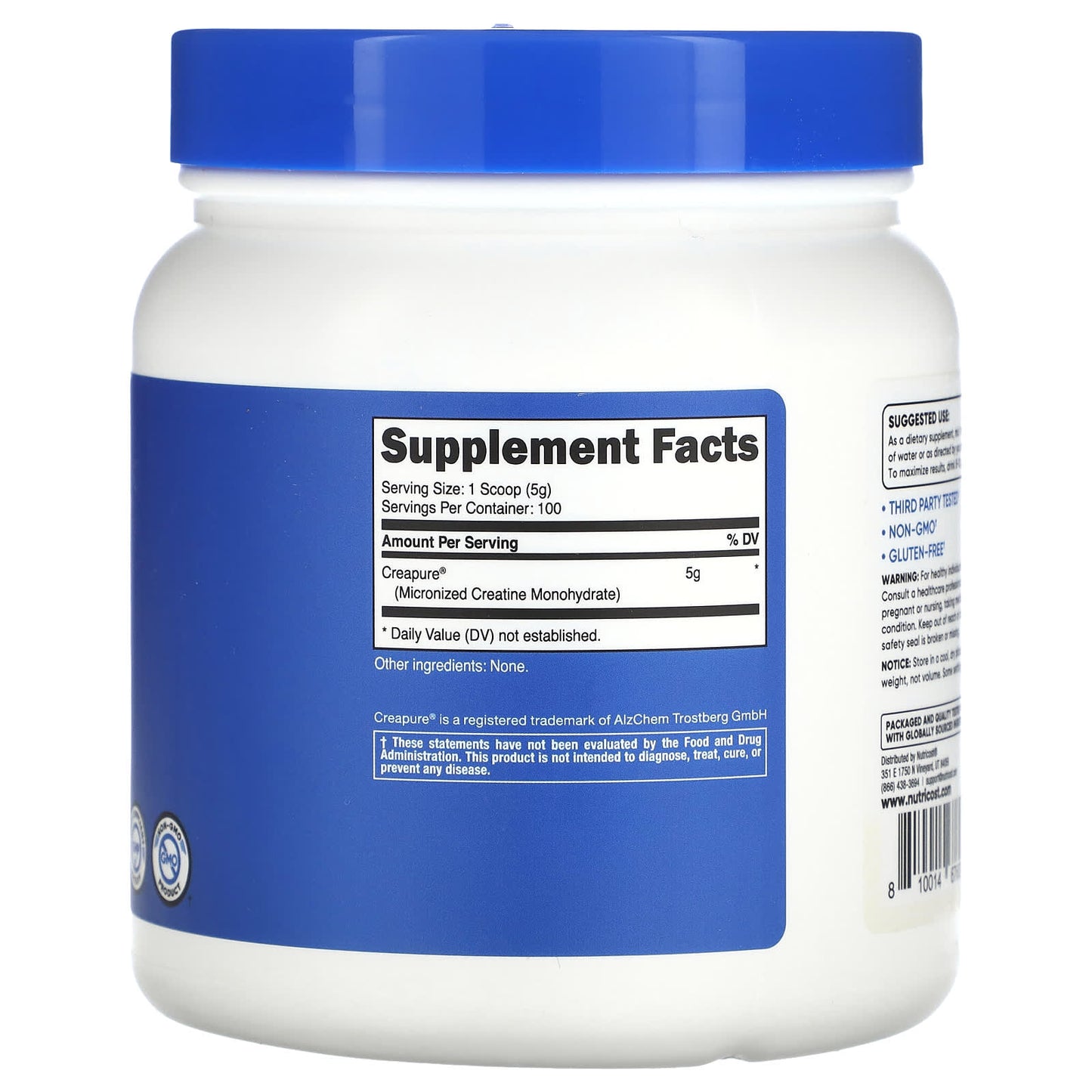 Nutricost, Performance, Creatine Monohydrate, Unflavored, 1.1 lb (500 g) - Image 2
