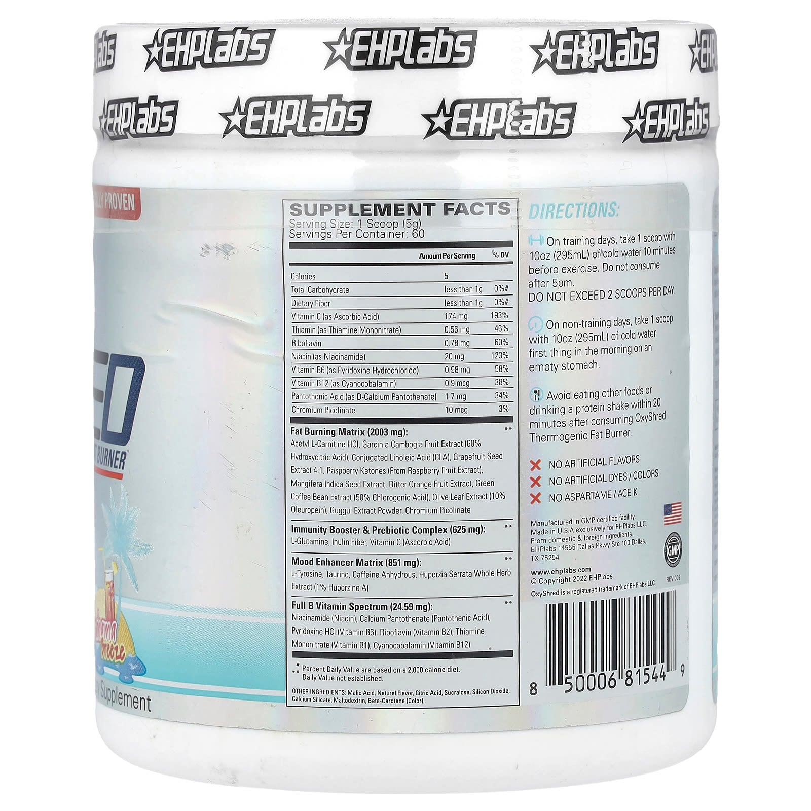 EHPlabs OxyShred Thermogenic Fat Burner, Bahama Breeze, 10.6 oz (300g) - Image 2