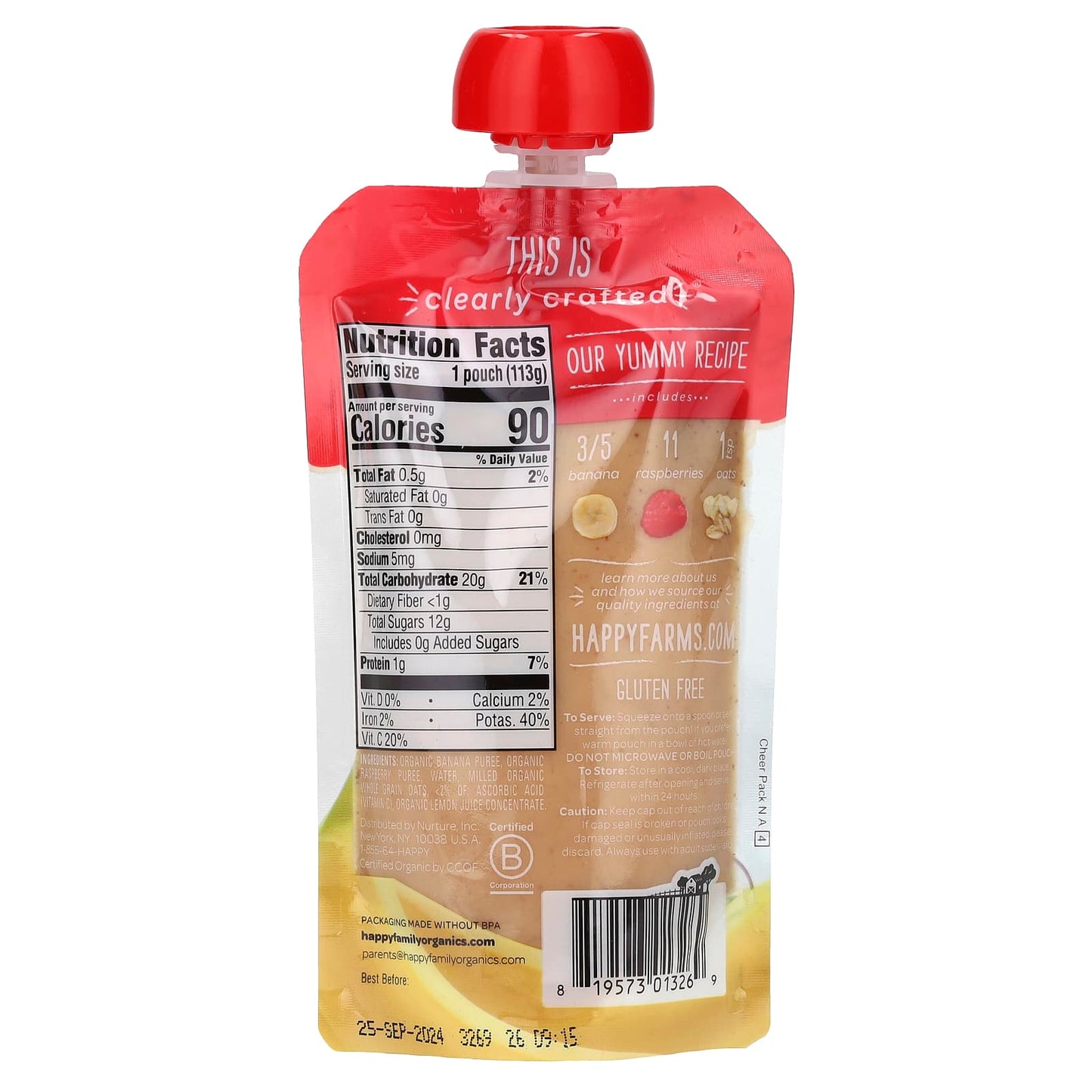 Organic Baby Food for 6+ Months | Happy Family Bananas, Raspberries & Oats - Image 2