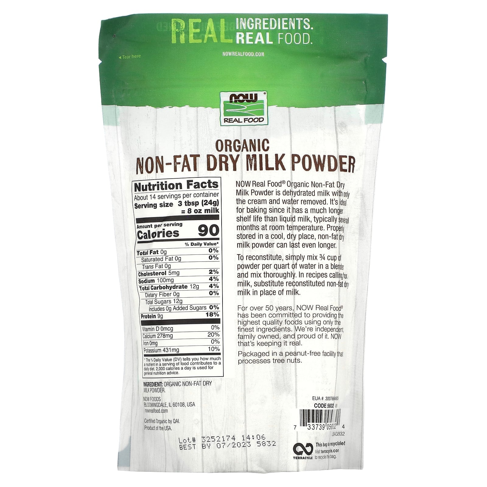 NOW Foods, Real Food, Organic Non-Fat Dry Milk Powder, 12 oz (340 g) - Image 2