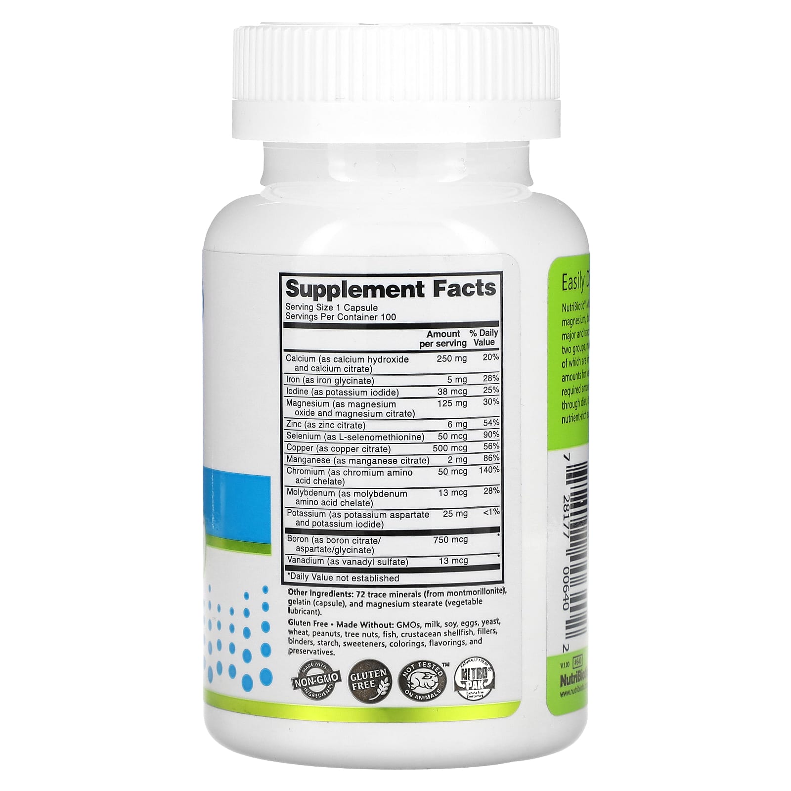 NutriBiotic, Essentials, Multi Mineral, 100 Gluten Free Capsules - Image 2